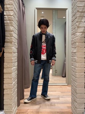 「長袖シャツ」｜「アイテム（スタジャン）」を使った、t.さん（メンズ・165cm）の秋コーディネート