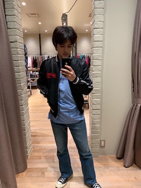 「長袖シャツ」｜「アイテム（ブルゾン）」を使った、t.さん（メンズ・165cm）の秋コーディネート
