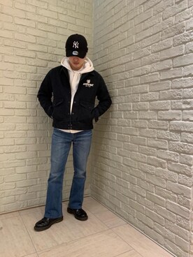 「長袖シャツ」｜「アイテム（その他アウター）」を使った、t.さん（メンズ・165cm）の冬コーディネート
