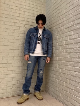 「ロンt」｜「アイテム（デニムジャケット）」を使った、t.さん（メンズ・165cm）の春コーディネート