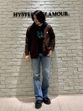 「アイテム（カーディガン/ボレロ、ブラウン系）」を使った、t.さん（メンズ・165cm）の秋コーディネート