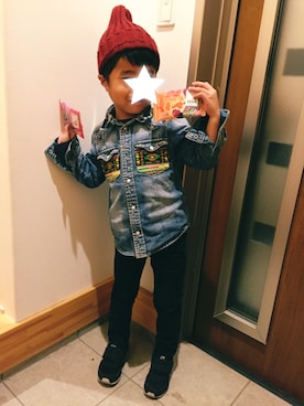 「ダンガリーシャツ」｜「アイテム（その他）」を使った、ちゃんうぇさん（キッズ・110cm）の冬コーディネート