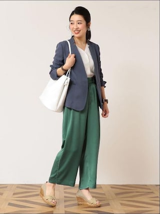 グリーンレーベルリラクシング　D キザミ　ノーカラー　パンツスーツ　38 green label relaxing（グリーンレーベルリラクシング）の「[L