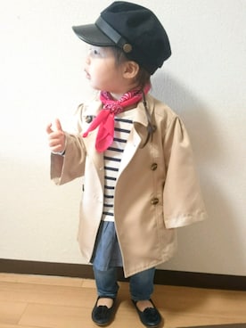 「しまむら（シマムラ）のアイテム（トレンチコート）」を使った、yur★takさん（キッズ・90cm）の春コーディネート