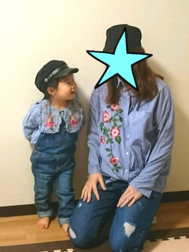 「刺繍」｜「アイテム（サロペット/オーバーオール）」を使った、yur★takさん（キッズ・90cm）の春コーディネート