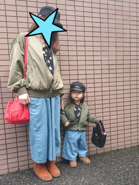 「ガウチョパンツ」｜「アイテム（MA-1）」を使った、yur★takさん（キッズ・90cm）の春コーディネート