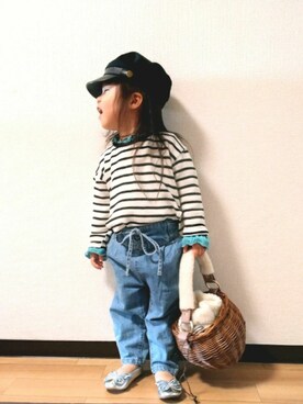 「CIAOPANIC TYPY（チャオパニックティピー）の【2WAY】ファーラウンドカゴバッグ（かごバッグ）」を使った、yur★takさん（キッズ・90cm）の冬コーディネート