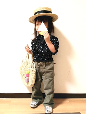 「ラウンドバッグ」｜「アイテム（帽子）」を使った、yur★takさん（キッズ・90cm）の春コーディネート