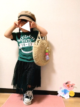 「ラウンドバッグ」｜「アイテム（帽子）」を使った、yur★takさん（キッズ・90cm）の夏コーディネート