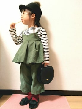 「西松屋（ニシマツヤ）のアイテム（セットアップ）」を使った、yur★takさん（キッズ・90cm）の秋コーディネート