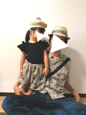 「親子でおそろい」｜「アイテム（ハンチング/ベレー帽）」を使った、yur★takさん（キッズ・100cm）の夏コーディネート