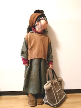「CIAOPANIC TYPY（チャオパニックティピー）のアイテム（シャツワンピース）」を使った、yur★takさん（キッズ・100cm）の冬コーディネート