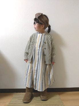 「ケーブルカーディガン」｜「アイテム（ワンピース/ドレス）」を使った、yur★takさん（キッズ・110cm）の冬コーディネート