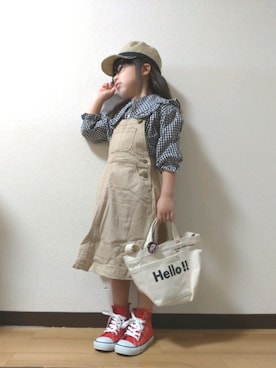 「サロペットスカート」｜「アイテム（キャップ）」を使った、yur★takさん（キッズ・110cm）の春コーディネート