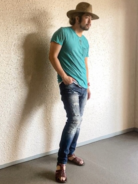 「URBAN RESEARCH（アーバンリサーチ）のアイテム（サンダル）」を使った、beardgal髭ギャルさん（メンズ・168cm）の夏コーディネート
