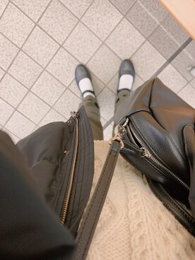 「MUJI Labo（ムジラボ）のアイテム（チノパンツ、グリーン系）」を使った、Runaさん（レディース）の冬コーディネート