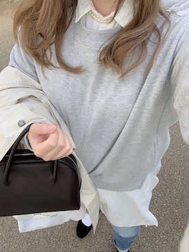 「MUJI」｜「アイテム（スウェット）」を使った、Runaさん（レディース・156cm）の春コーディネート
