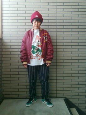 スタジャンを使った ニット帽 のレディース人気ファッションコーディネート Wear