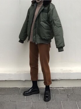 「Candy Stripper（キャンディストリッパー）のSULK OFF CHINO PANTS（その他パンツ、ブラック系）」を使った、o.kisybobbyさん（レディース・158cm）の冬コーディネート