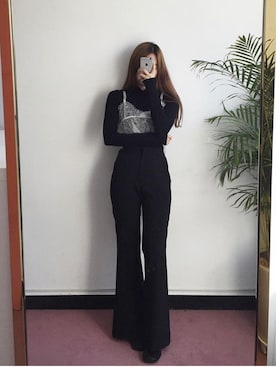 「Candy Stripper（キャンディストリッパー）のSULK OFF CHINO PANTS（その他パンツ、ブラック系）」を使った、o.kisybobbyさん（レディース・158cm）の冬コーディネート