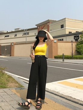 「Candy Stripper（キャンディストリッパー）のSULK OFF CHINO PANTS（その他パンツ、ブラック系）」を使った、o.kisybobbyさん（レディース・158cm）の夏コーディネート