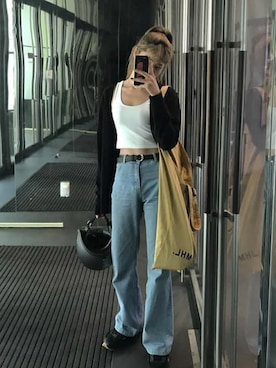 「NIKE（ナイキ）のNIKE / WMNS INTERNATIONALIST【SP】（スニーカー、ブラック系）」を使った、o.kisybobbyさん（レディース・158cm）の夏コーディネート