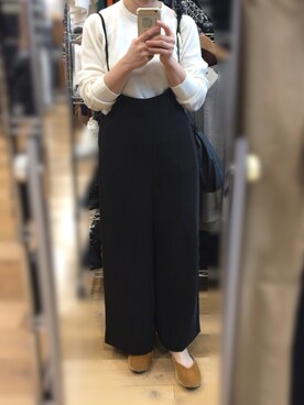 「ワッフルクルーネックＴ」｜「アイテム（オールインワン・サロペット）」を使った、rosaさん（レディース・150cm）の秋コーディネート