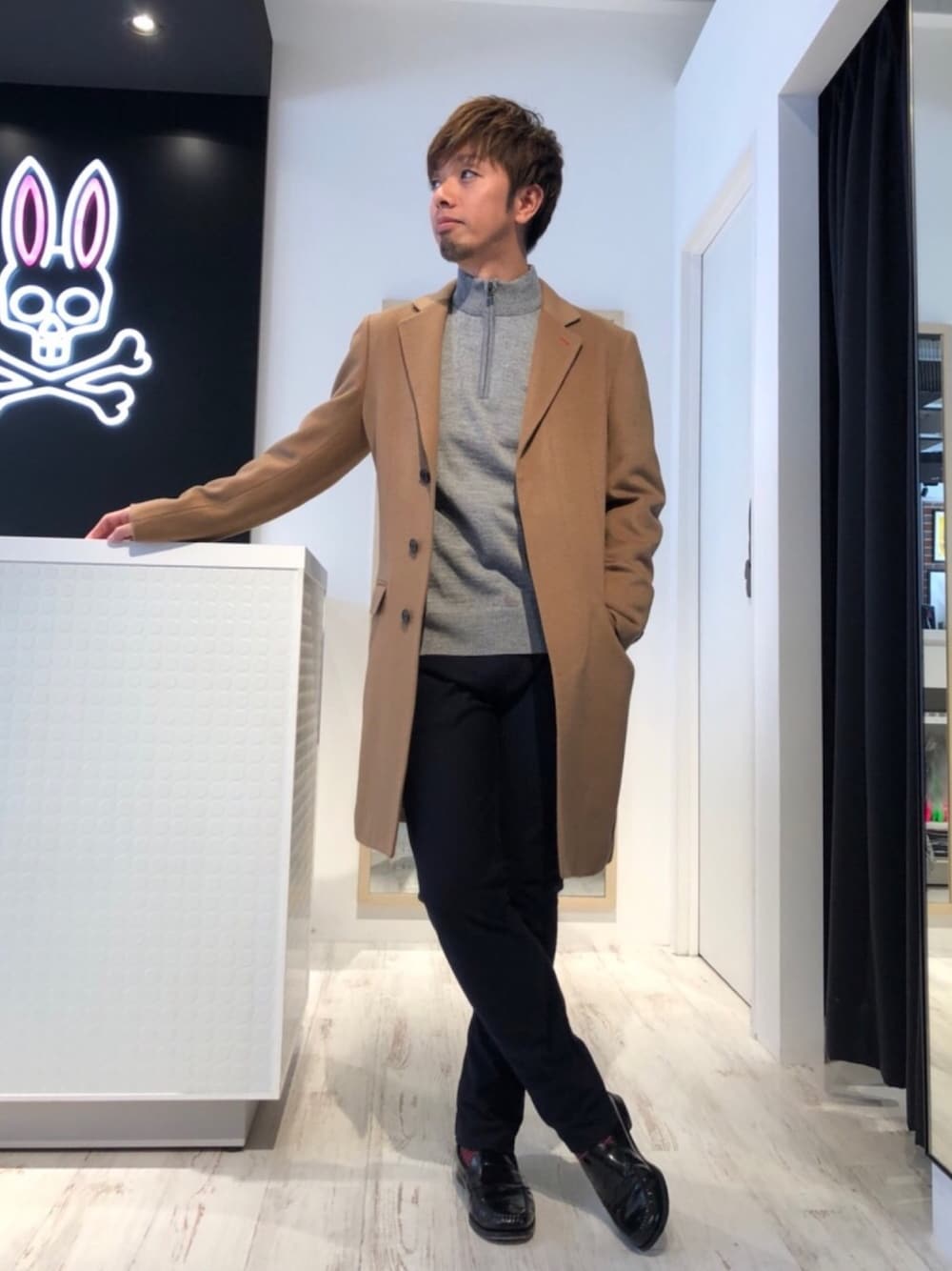 美品】【XL】Psycho Bunny グレンチェック チェスターコート 美品