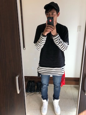 「semantic design（セマンティックデザイン）のアイテム（Tシャツ/カットソー）」を使った、arenaさん（メンズ・174cm）の秋コーディネート
