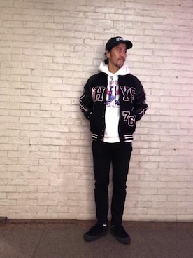 「コラボレーション」｜「アイテム（スタジャン）」を使った、hyshmt01さん（メンズ・171cm）の冬コーディネート