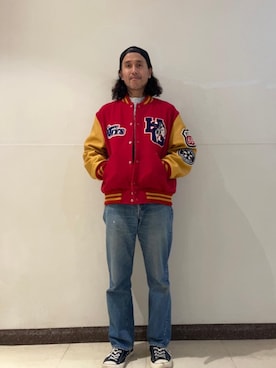 「HYSTERIC GLAMOUR（ヒステリックグラマー）のアイテム（スタジャン）」を使った、hyshmt01さん（メンズ・171cm）の冬コーディネート