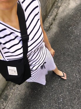 「DHOLIC（ディーホリック）のアイテム（ワンピース、ホワイト系）」を使った、ぴーさん（レディース・164cm）の夏コーディネート