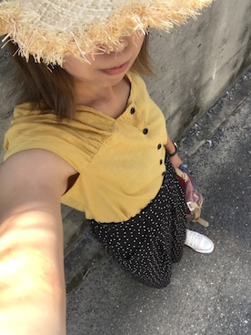 「ストローハット」｜「アイテム（サロペット/オーバーオール）」を使った、ぴーさん（レディース・164cm）の夏コーディネート