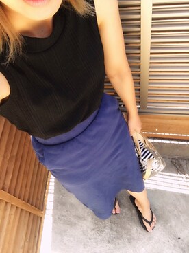 「no brand（ノーブランド）のアイテム（タンクトップ、ブラック系）」を使った、ぴーさん（レディース・164cm）の夏コーディネート