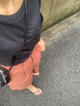 「LOWRYS FARM（ローリーズファーム）のハーフパンツ　788993 （その他パンツ、ブラウン系）」を使った、ぴーさん（レディース・164cm）の夏コーディネート