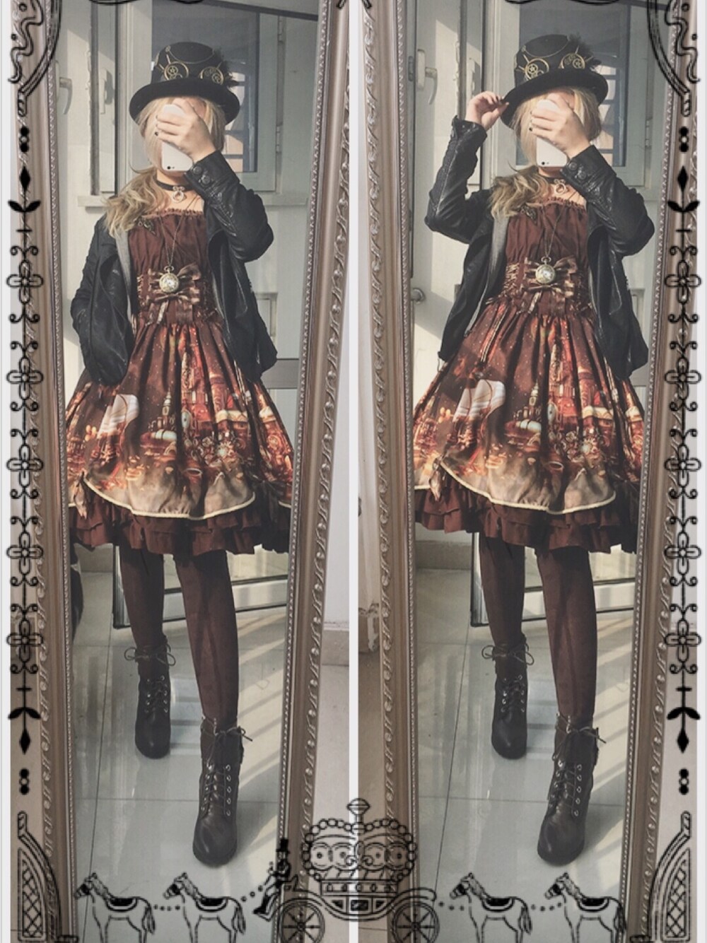 「蒸汽城堡のアイテム（ワンピース/ドレス、ブラウン系）」を使った、Mokioさん（レディース・164cm）の冬コーディネートの1枚目の写真