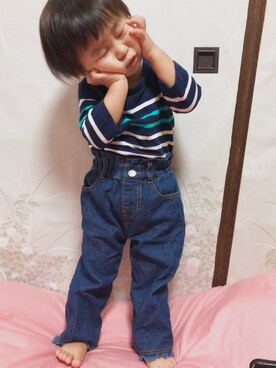 「裾フリンジ」｜ⒶⓏⓊさん（キッズ・80cm）の秋コーディネート