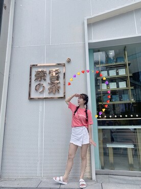 「休闲」｜「アイテム（スリッポン）」を使った、谢宝宝bubbleさん（レディース・155cm）の夏コーディネート