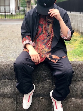 「UNDEFEATED （アンディフィーテッド）のアイテム（カーゴパンツ）」を使った、ヒョンさん（メンズ・173cm）の夏コーディネート