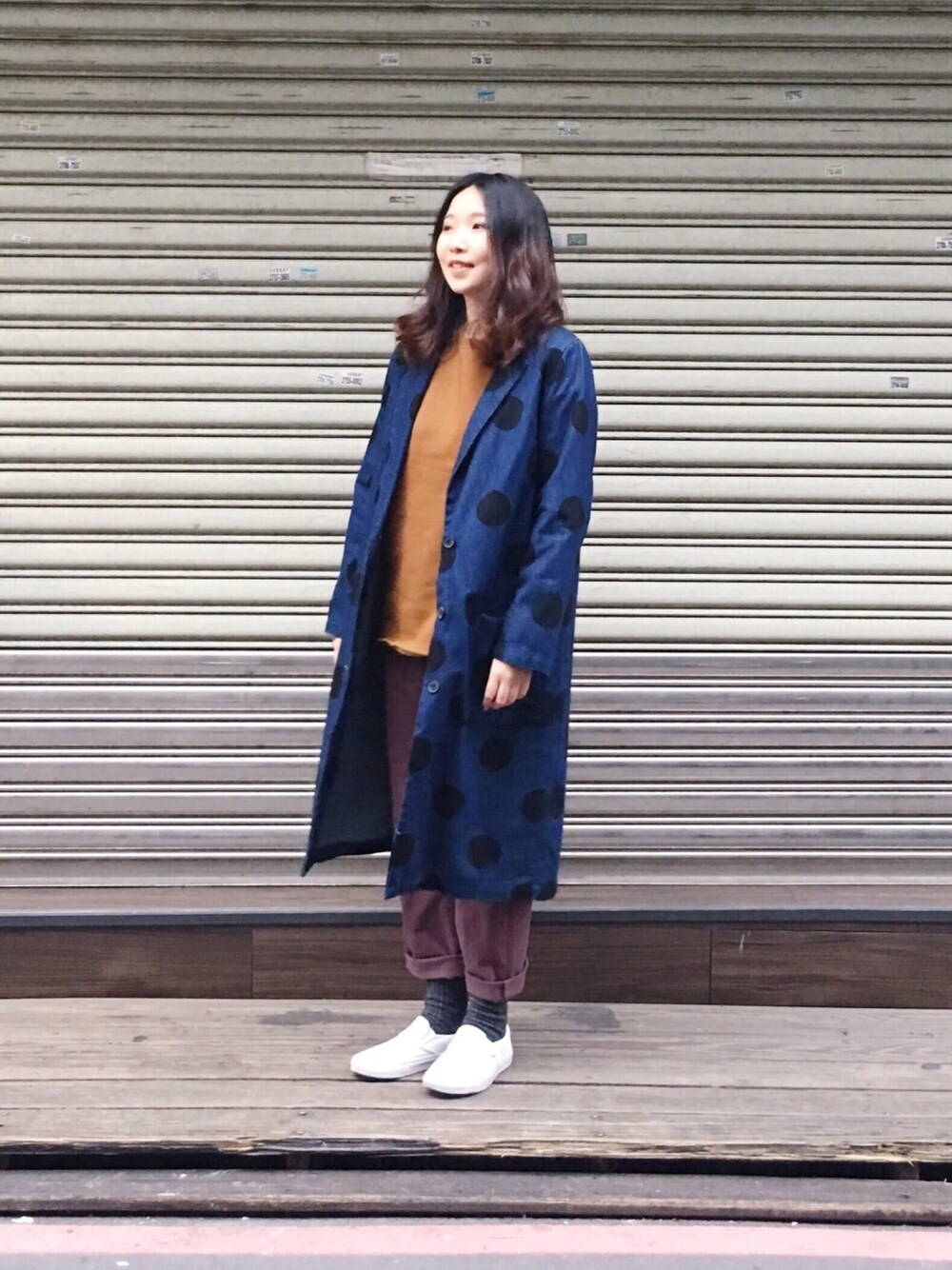 「my basic selectのアイテム（ジャケット/アウター、ブルー系）」を使った、許Karen さん（レディース・160cm）の冬コーディネートの1枚目の写真