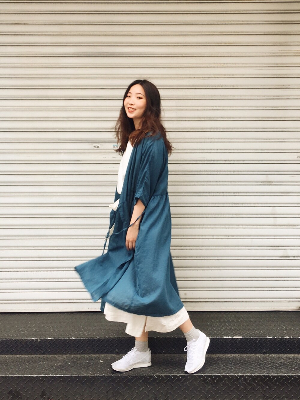 「my basic selectのアイテム（ジャケット/アウター、ブルー系）」を使った、許Karen さん（レディース・160cm）の夏コーディネートの1枚目の写真