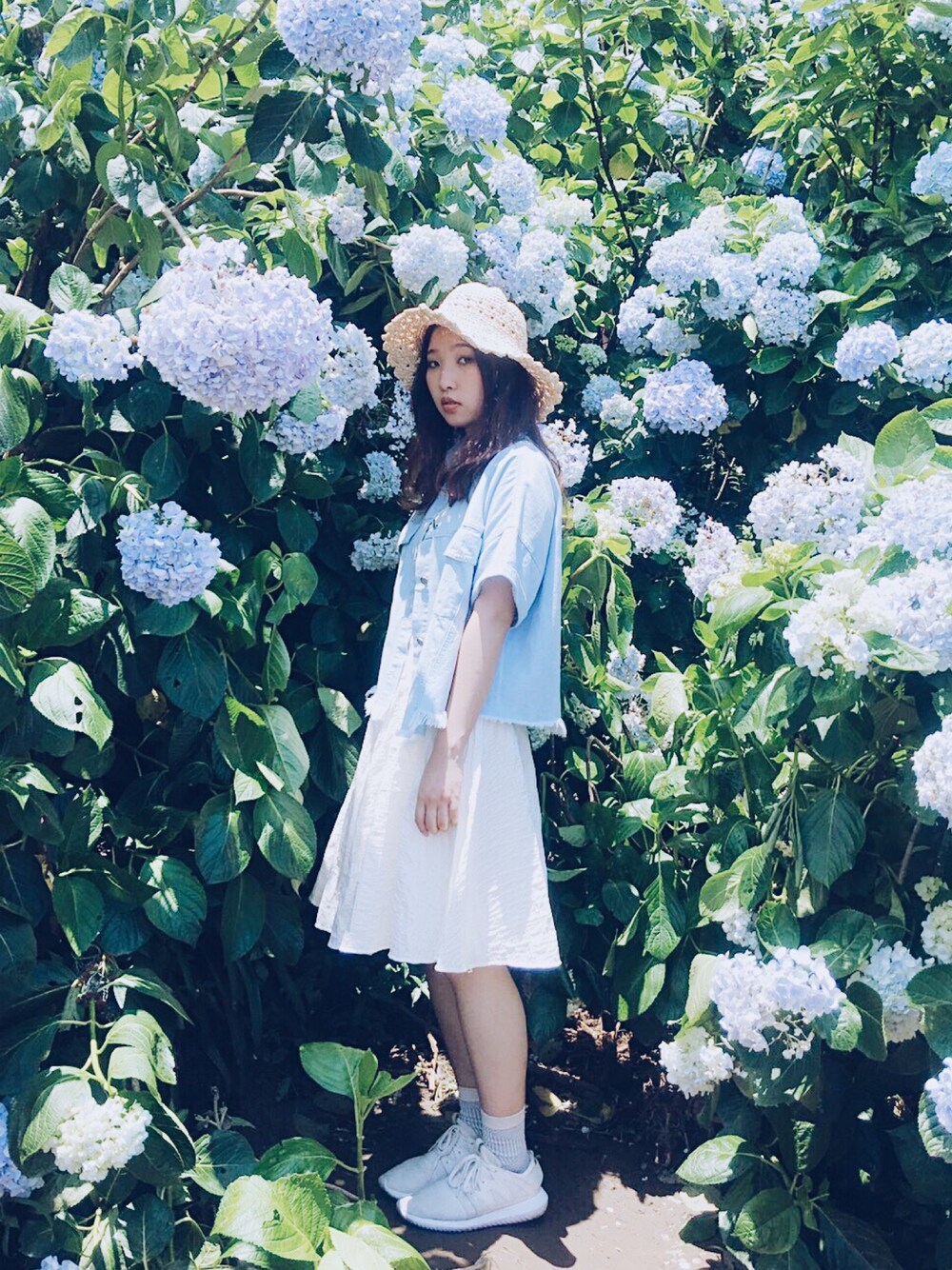 「my basic selectのアイテム（ジャケット/アウター、ブルー系）」を使った、許Karen さん（レディース・160cm）の夏コーディネートの1枚目の写真