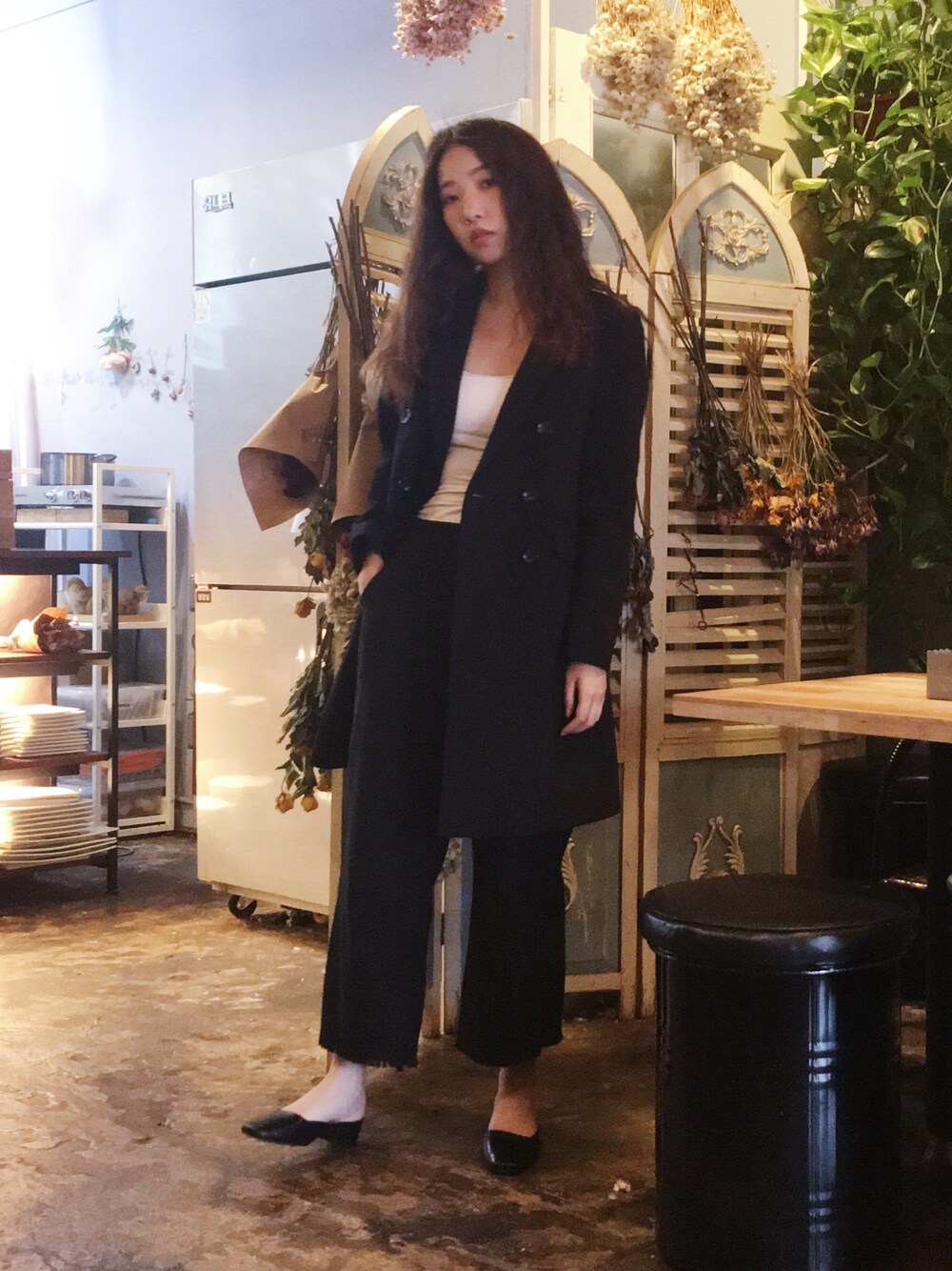「my basic selectのアイテム（ジャケット/アウター、ブラック系）」を使った、許Karen さん（レディース・160cm）の秋コーディネートの1枚目の写真