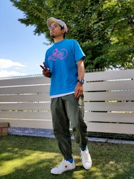 「アイテム（ハンチング/ベレー帽、ホワイト系）」を使った、だっくすさん（メンズ・167cm）の秋コーディネート