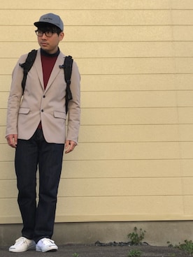 「タケオキクチ(TAKEO KIKUCHI)」｜「アイテム（キャップ）」を使った、なかむらしょうさん（メンズ・169cm）の春コーディネート