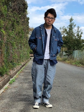 「Hanes」｜「アイテム（デニムジャケット）」を使った、なかむらしょうさん（メンズ・169cm）の秋コーディネート