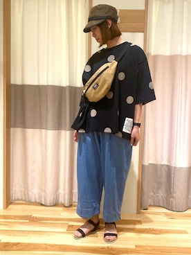 「Samansa Mos2（サマンサ モスモス）の雑材シートキャップ（キャップ、ブラウン系）」を使った、reesanさん（レディース・162cm）の春コーディネート