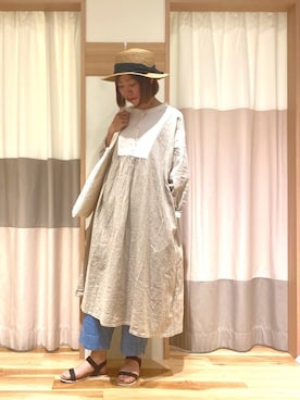 「Samansa Mos2（サマンサ モスモス）のクレリックワンピース（ワンピース、ホワイト系）」を使った、reesanさん（レディース・162cm）の春コーディネート