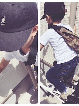 「KANGOL（カンゴール）のアイテム（キャップ）」を使った、モトオさん（キッズ・100cm）の春コーディネート