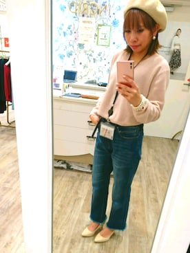 「INTERPLANET（インタープラネット）のアイテム（ニット/セーター、ピンク系）」を使った、rik@0627さん（レディース・150cm）の冬コーディネート